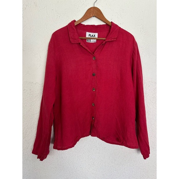 Flax Tops - FLAX linen red boxy button down shirt